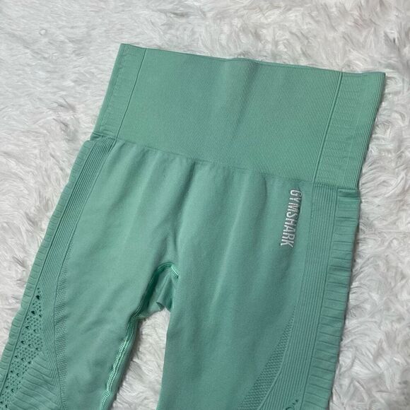 Gymshark Leggings Energy Seamless Capri Size Small Aqua Blue Cutouts - Picture 3 of 13
